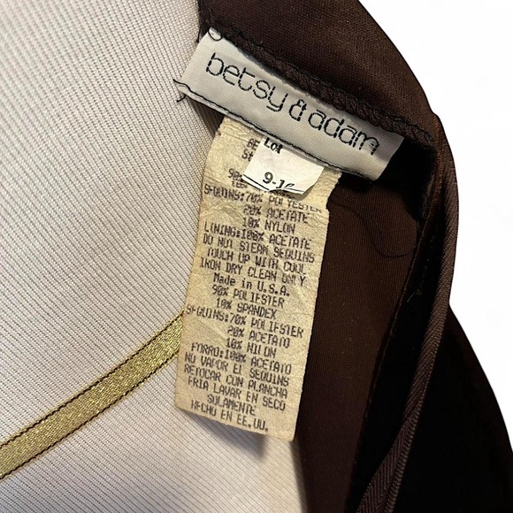 Y2K Betsy & Adam Sequin Lace Maxi Dress Sz 9/10 Black Velvet Open Back Prom - Picture 6 of 8